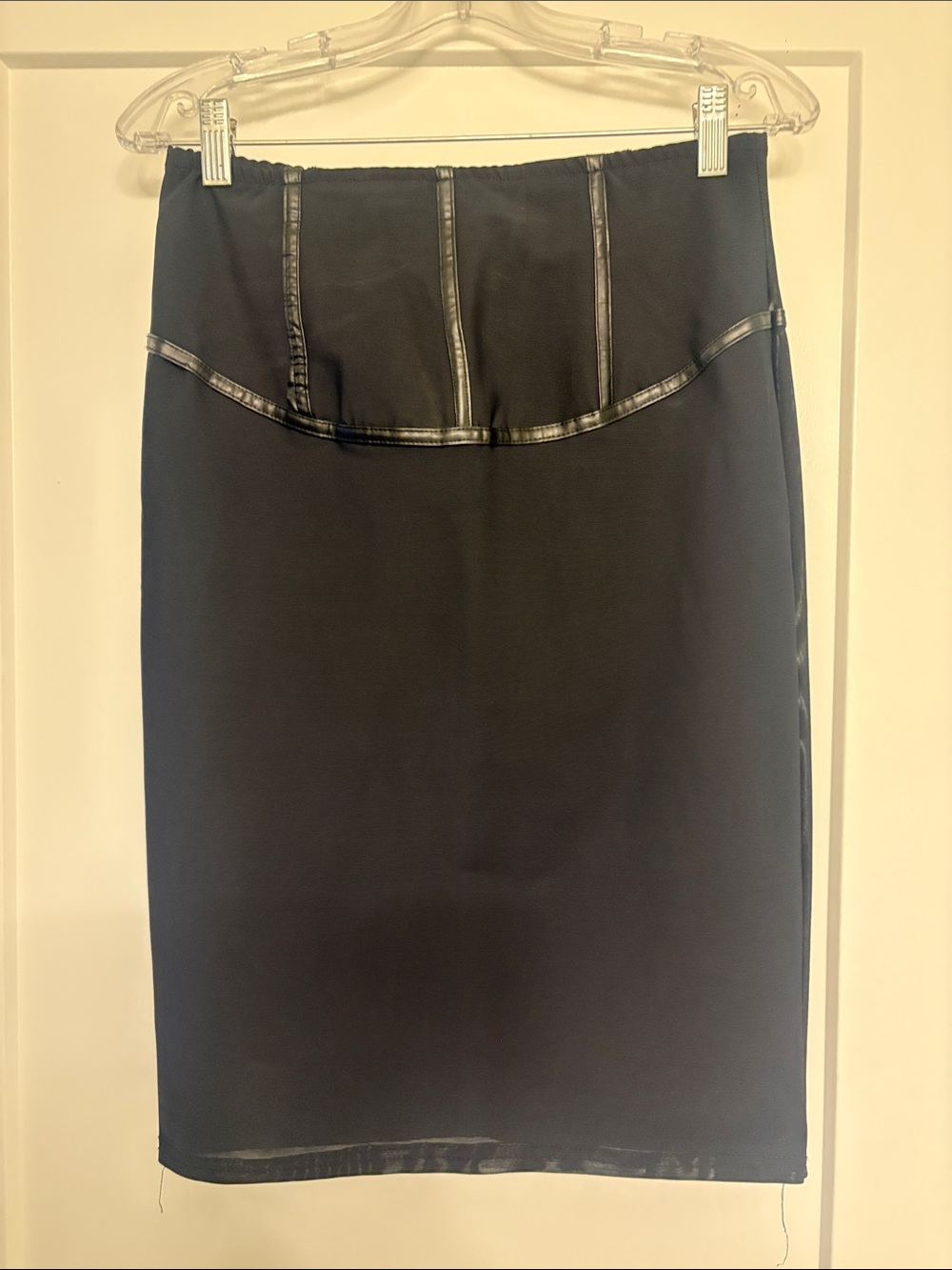 TRIPP NYC Y2K Black Pencil Skirt with Faux-Leather Trim